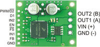 Pololu MC33887 Motor Driver Carrier with pinout labels.