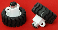 Micro metal gearmotor with Pololu wheel (42×19&nbsp;mm) and extended bracket.