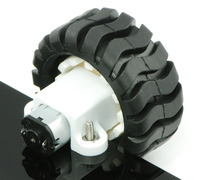 Micro metal gearmotor and Pololu wheel 42×19&nbsp;mm mounted with extended mounting bracket.