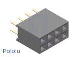 0.100" (2.54 mm) Female Header: 2x4-Pin, Straight
