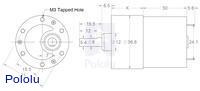 19:1 metal gearmotor 37Dx52L mm dimensions (units in mm).