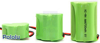 From left to right, this picture shows the relative sizes of the 150, 350, and 700&nbsp;mAh NiMH battery packs.