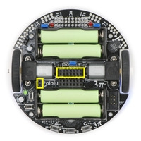 Pololu 3pi robot with expansion kit female headers marked by yellow rectangles.