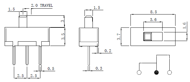 Pololu - Mini Slide Switch: 3-Pin, SPDT, 0.3A (3-Pack) carling spdt toggle switch wiring diagram 